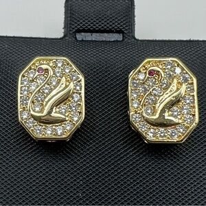 New Gold Tone Swan Stud Earrings with CZ Accents